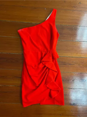 Hello Molly Backstage Passes One Shoulder Red Ruffle Mini Dress Sz XS 💚🎀 thumbnail 3