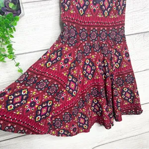 Hollister Bohemian Lace Trim Spaghetti Strap Mini Dress Size Medium Red Blue thumbnail 6