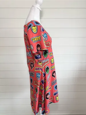 Marvel Avengers Coral Graphic Superhero Scoop Neck Dress Size L Comic Print thumbnail 3
