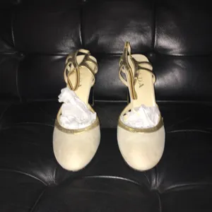 Prada Gold and Cream Slingback Heels thumbnail 7