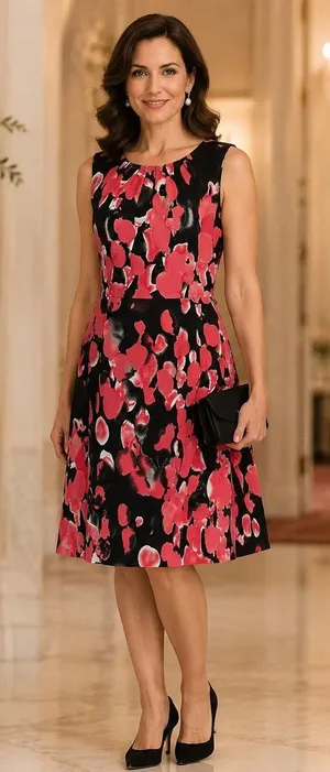 Nipon Boutique Fit Flare Dress Sz 8 Coral Floral Wedding Glam Career Cocktail thumbnail 1