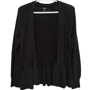 Apt. 9 Women's Black Woven Silver Metallic Thread‎ Open Front Cardigan Size M thumbnail 1