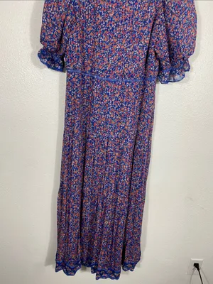 SAYLOR Blue Multi Floral Puff-Sleeve Maxi Dress Size L 90% Viscose thumbnail 8