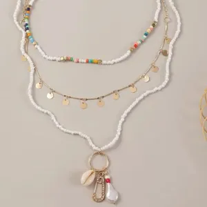 Beachy Bohemian Hippy seashell & pearl necklace set thumbnail 1