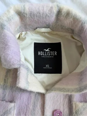 Hollister Lavender and Cream Plaid Pea Coat thumbnail 3