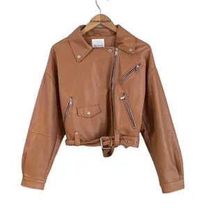 Avec Les Filles Biscotti Vegan Leather Moto Jacket Belted Crop thumbnail 3
