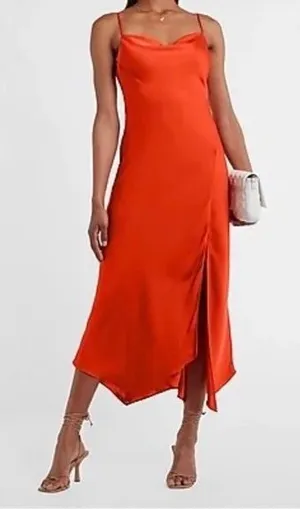 EXPRESS Satin‎ Cowl Neck Asymmetrical Hem Maxi Slip Dress thumbnail 1