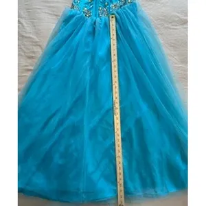 Aqua Blue Rhinestone Embellished Tulle Prom Gown Corset Back Sweetheart Dress thumbnail 4