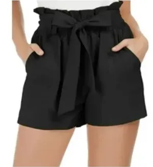 Lush Women's Size XS High Paper Bag Waist Shorts Black Dressy Tie Waist Pockets thumbnail 1