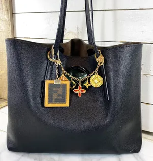 Fendi Textured Leather Logo Shopping Tote & Detachable Pouch thumbnail 1