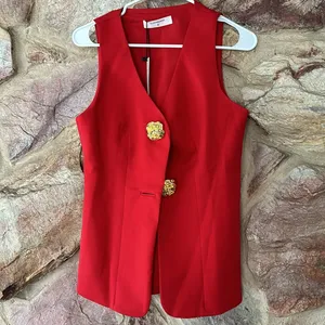 Commense Button Split Sleeveless Pants Set size Medium Red thumbnail 2