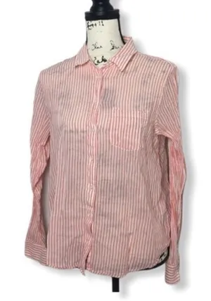 Banana Republic Pink White Striped Button Down Shirt Women’s Size M | Quinn Boy thumbnail 1