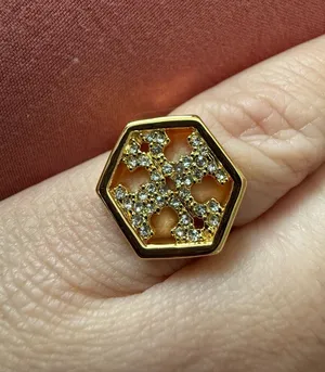 Tory Burch | Gold Hexagon Crystal Pave Accent Ring | Size 6 thumbnail 1