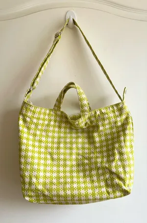 BAGGU Horizontal Zip Duck Bag Chartreuse Pixel Gingham thumbnail 1