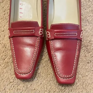 Coach Cicely Heel Loafers Womens Size 7 B Cherry Red Leather Stacked 2 3/4 Heel thumbnail 2