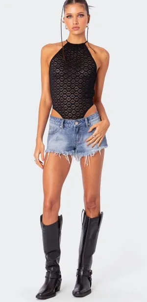 Edikted Medium Wash Jean Shorts thumbnail 1