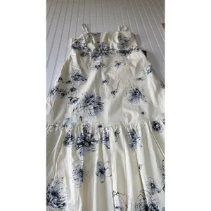 Express Womens Floral Tiered Midi Party Date Dress Cream Navy Blue Size L NWT thumbnail 4