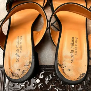 9 Sophia Milano Black Suede Block Heel Leather Women's Sandals Made In Italy Italian Summer Shoes thumbnail 13