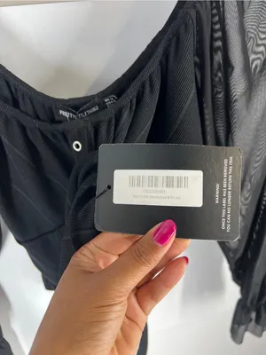 PrettyLittleThing Black Ribbed Mesh Sleeve‎ Bodysuit US 12 NWT thumbnail 8