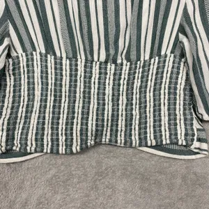American Eagle Shirt Womens Medium Cropped Green‎ White Stripe Keyhole Smocked thumbnail 7