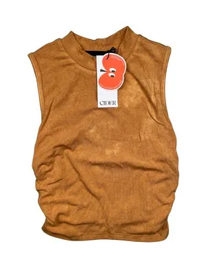 Cider Brown Ruched Sleeveless Mock Neck Top XS NWT thumbnail 1