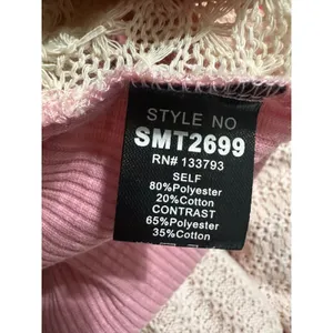 POL Womens‎ Pink Patchwork Waffle Knit Crochet Lace V-Neck Oversized Top Medium thumbnail 8