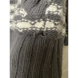 Old Navy L/XL Gray & White Knit Hoodie Sweater With Ribbed Hem & Kangaroo Pocket thumbnail 4