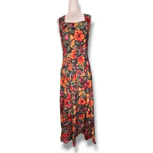 Vintage All That Jazz Dark Floral Black Crossback Maxi Dress Sleeveless Romantic thumbnail 3