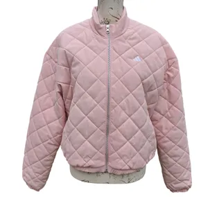 Adidas Womens Quilted Bomber Jacket Pink Full Zip Diamond Quilt IM5566‎ Size M thumbnail 3