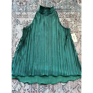 On 34th NWT Sleeveless High-Neck Pleated Tank Top Forest Emerald Green Size XS thumbnail 8