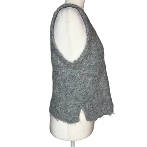 Christian Lacroix Sweater Vest Medium Fuzzy Wool Blend Gray Layering‎ Crop Boxy thumbnail 6