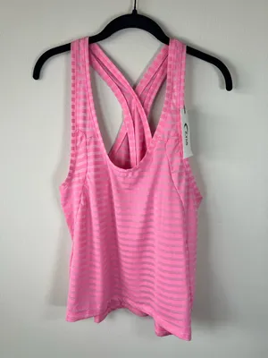 ZYIA Active Pink Nimbus Split Back Tank Top Striped Racerback Gym Workout NEW Lg thumbnail 2