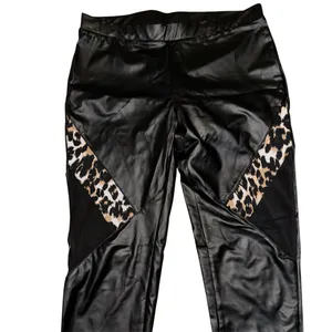 Edgy alternative black shiny mesh & animal print leggings thumbnail 2