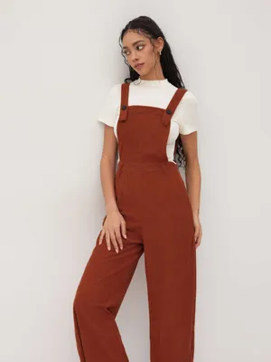 Cider Terracotta Corduroy Wide Leg Jumpsuit Orange Overalls M 70s Retro Vibe thumbnail 2