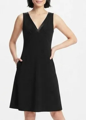 Ann Taylor LOFT Satin Trim Sleeveless A-Line Fit & Flare Little Black Dress Tuxedo Size14 thumbnail 1