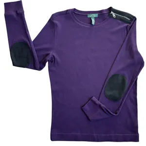 Ralph Lauren Ribbed Long Sleeve Shirt Purple‎ Shoulder Zip Faux Leather Elbow Patches thumbnail 3