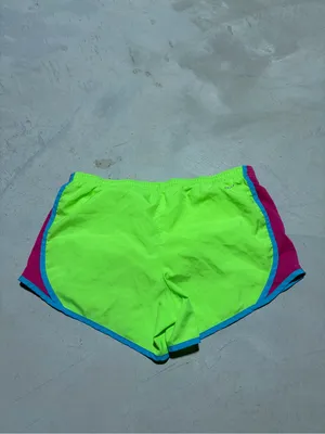 Nike Women's Neon Yellow-Green Running Shorts with Pink & Teal Trim large thumbnail 2