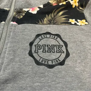 PINK Victoria’s Secret Grey Floral Pull Over Sweater; Medium thumbnail 2