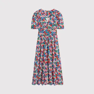 NEW Boden Midi Dress Pink Lillian Cotton Floral V Neck Puff Sleeve Boho US 10 thumbnail 2