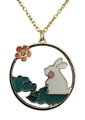 Bunny in the Clouds Gold-Tone Enamel Necklace thumbnail 1