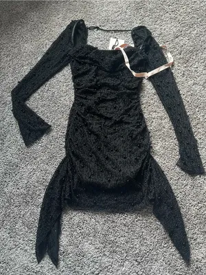 Oh Polly Black Beaded Long-Sleeve Mini Dress thumbnail 2