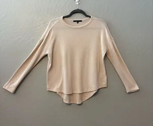 Quince beige cream colored lightweight high low long sleeve sweater small thumbnail 1