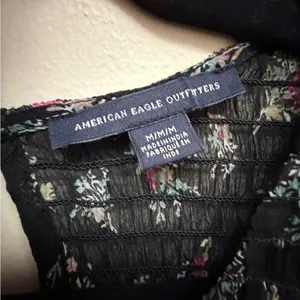 American Eagle Dark Floral Smocked Bell Sleeve Top Whimsigoth Fairy 70s Blouse M thumbnail 10