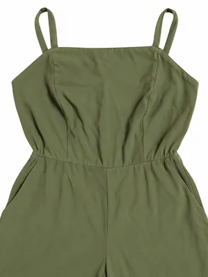 Old Navy Olive Green Wide-Leg Cropped Jumpsuit – Size L thumbnail 3