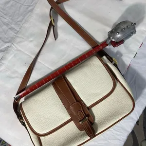 Vintage Style Ivory & Brown Faux Leather Crossbody Shoulder Bag Preowned thumbnail 9