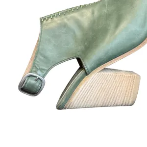Peter Nappi Shoes Womens Size 7.5 Green Leather Slingback Sandals Block‎ Heel thumbnail 7