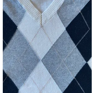 IZOD Womens Argyle V-Neck Sweater White Black Grey 100 Cotton Long Sleeve‎ L thumbnail 4