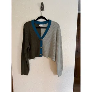 True Craft Cardigan Multicolor Green Blue L Women Colorblock Cropped Knit V-Neck thumbnail 9