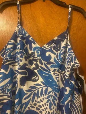 By & By Large Blue & White Tropical Print Dress thumbnail 5