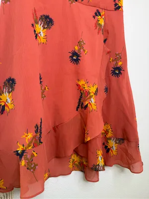 Madewell Dress Posy Cactus Flower Coral Orange Pink floral print wrap ruffle thumbnail 5